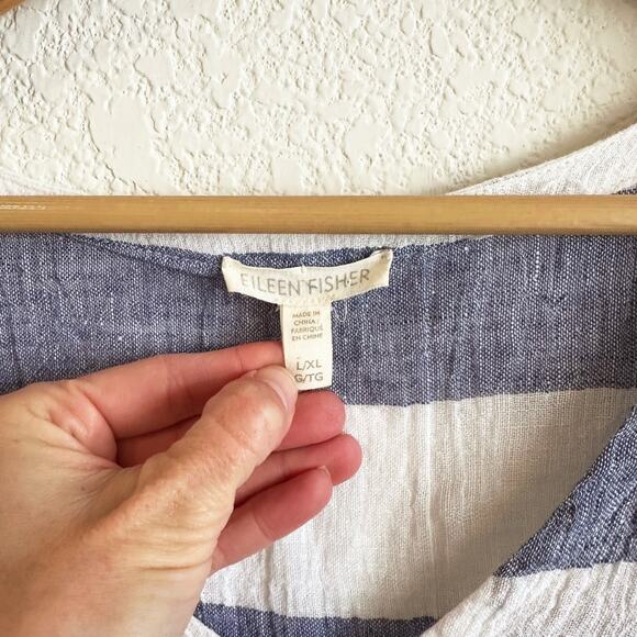 Eileen Fisher Organic Linen Kaftan DressL/XL Striped Preppy Beach Coastal Resort - Picture 4 of 9